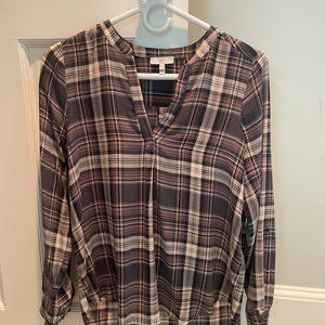 Joie 100% Silk Plaid Blouse
